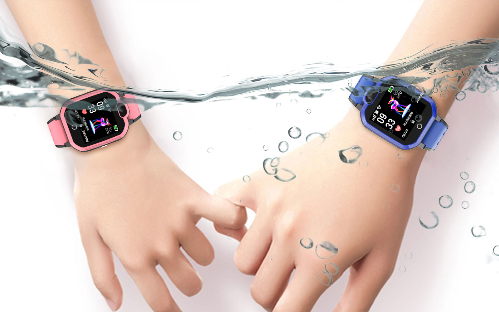 two kid's gps watch under water